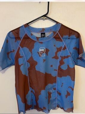 Brain Dead Blue & Brown Mesh Logo Tee Shirt